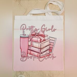 🪻3/$25 White pink ombre Pretty Girls Book Club fashionable Canvas tote bag chic